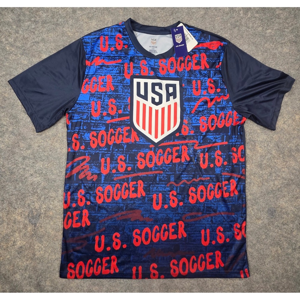 US Soccer Mens Jersey Large Blue Red Graphic USA Crest Short Sleeve New NWT